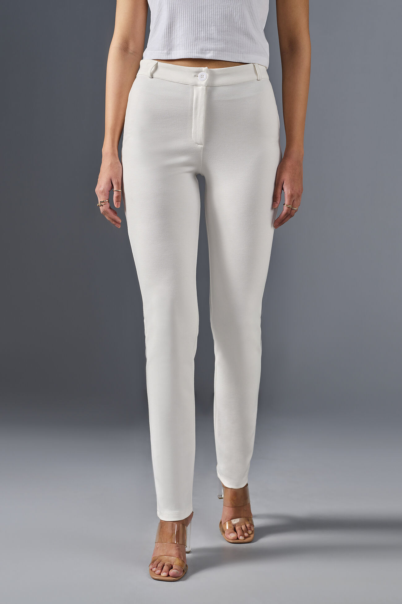 Stay Sleek Cigarette Trousers, White, image 2